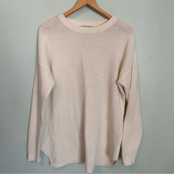 Kersh Cream Crew Neck Sweater with Ribbed Detailing merino wool blend. - Picture 2 of 6